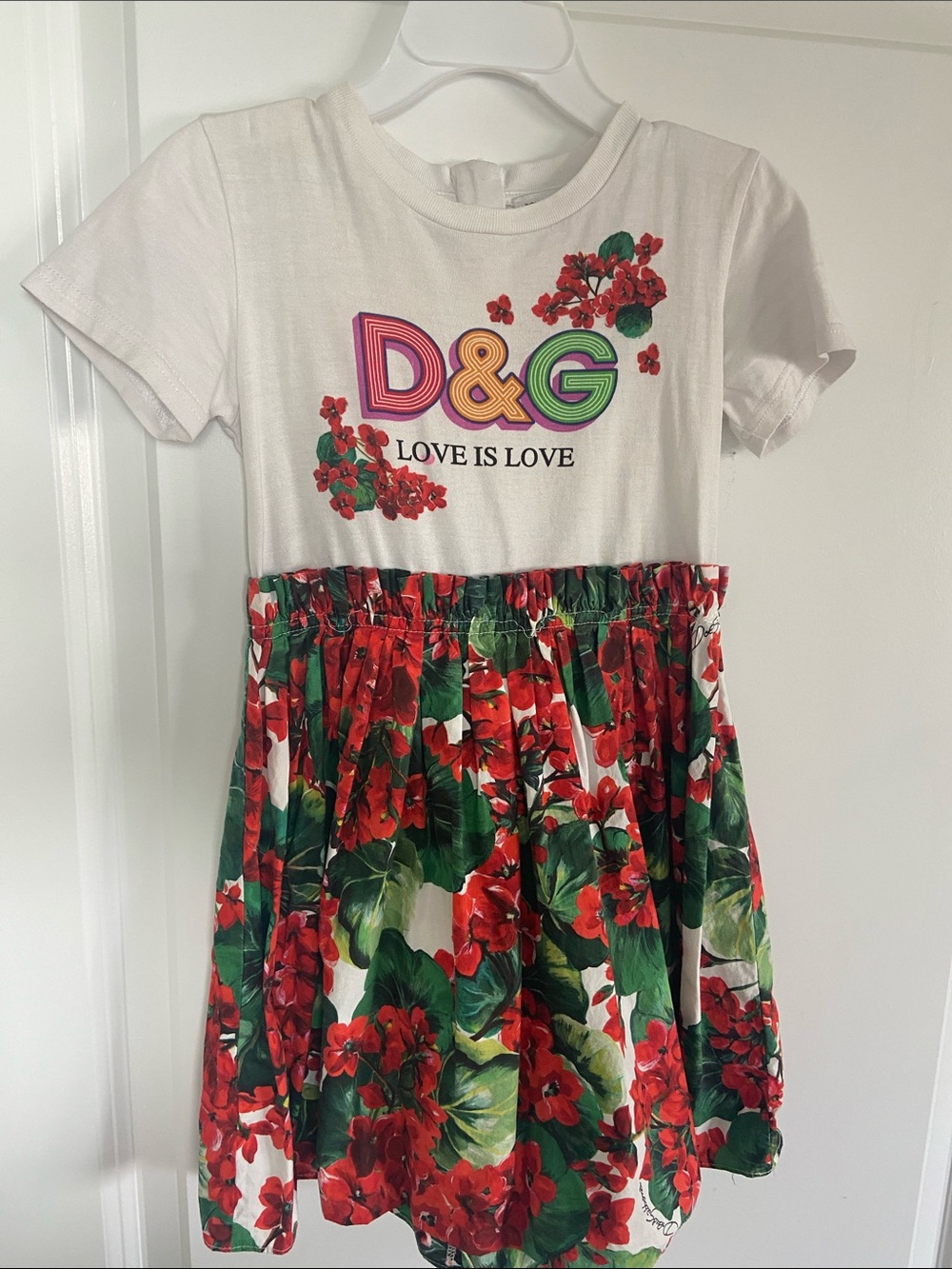 D&G White Top with Red & Green Floral Skirt Girls' Dress